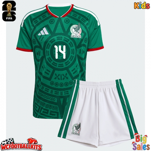 Mexico Erick Sanchez #14 Replica Home Stadium Kit for Kids World Cup 2026 Short Sleeve (+ pants)